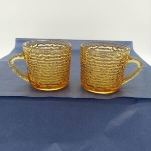 Vintage Anchor Hocking Gold Soreno Amber Gold Set of 2 Glass Cups